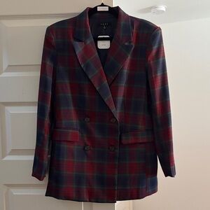 FORE Plaid Double-Breasted Blazer Jacket - Red Navy & Green